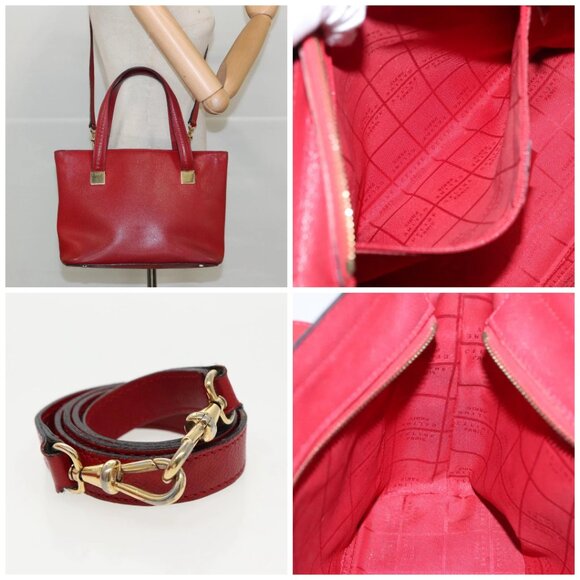CELINE Hand Bag Leather 2way Red Gold - Picture 16 of 16